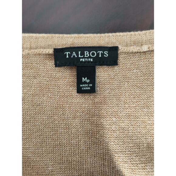 Talbots Longline Knit Cardigan Wmn's Size MP Tan Long Sleeve Pockets Open Front - Picture 2 of 13
